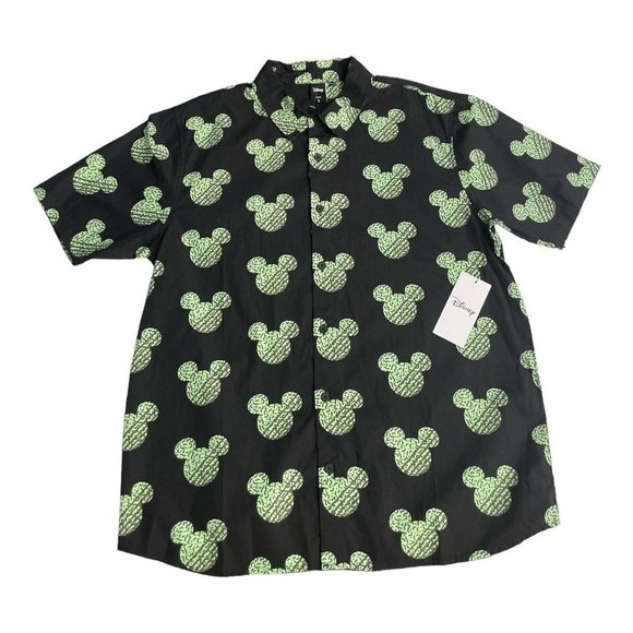 Neff X Disney Mickey Mouse Black Green Button Down Shirt Men's Size L - Picture 1 of 10